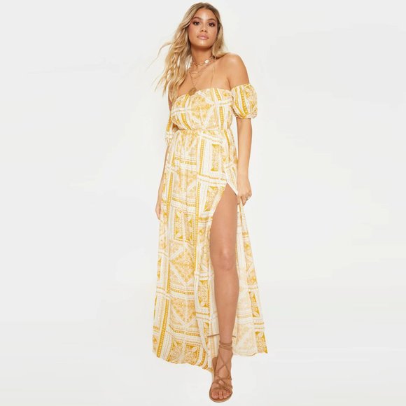tile print maxi dress